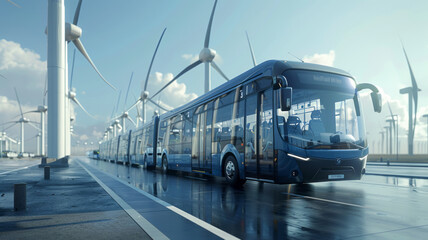 Public transport buses running on clean energy. generative ai