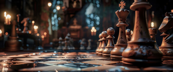 illustration of a chess game in cinematic style - obrazy, fototapety, plakaty