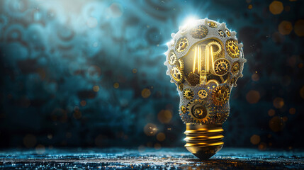 Mechanical Creativity: Light Bulb Gear Illustration - obrazy, fototapety, plakaty