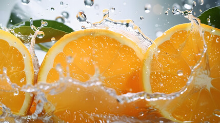 Citrus background with a group of oranges in pure splash of water drops as a symbol of healthy eating and boosting the immune system with natural vitamins. close up