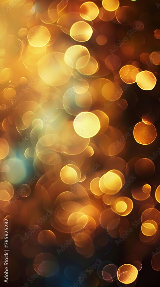 Poster defocused xmas lights. sparkling golden colorful particles, glowing bokeh lights. festive abstract c