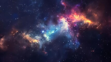 Cosmic Nebula with Colorful Gas Clouds and Bright Stars, Deep Space Astronomy Illustration - obrazy, fototapety, plakaty
