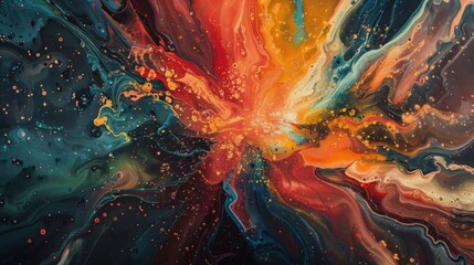 Abstract background made using liquid acrylic technique, displaying sparks of joy and pain, rage and celebration