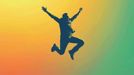 Fototapeta na wymiar Joyful human figure jumping in the air, happiness and freedom concept illustration
