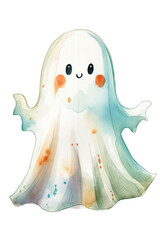 Obraz premium Cute cartoon ghost isolated on white background, watercolor illustration. Halloween concept