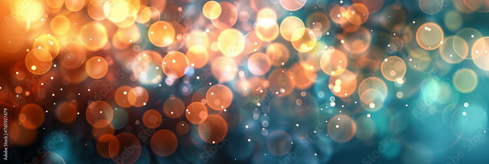 Aufkleber defocused xmas lights. sparkling golden colorful particles, glowing bokeh lights. festive abstract c
