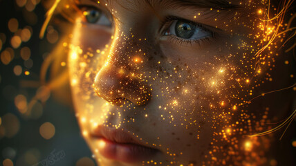 A digitally liberated young boy in a luxurious cyber space, exuding futuristic elegance and dynamic energy.generative ai