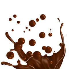 Splashes of chocolate for beverage or food product advertisements
