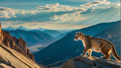 Puma in the mountains - obrazy, fototapety, plakaty