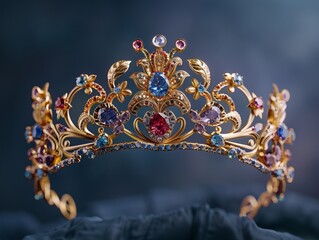 Ornate golden crown set with sparkling gemstones Scene