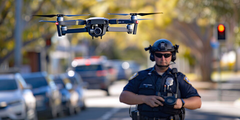Officer Deploying Drone for Urban Surveillance Mission