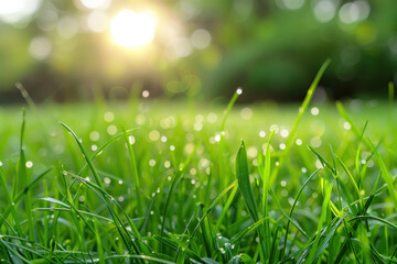 Sunrise dew on fresh green grass