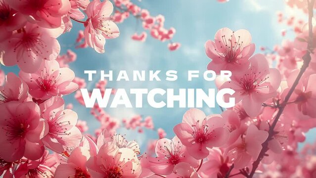 Thanks for watching text animation with cherry blossom flowers background, perfect for closing videos and presentations. Generative AI