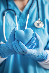 CLOSEUP OF A DOCTOR HOLDING A HEART-SHAPED STUFFED