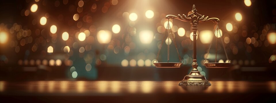 Scales of justice in the courtroom, dark lighting, punishment system for prisoners, presumption of innocence, constitution day..