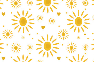 Hand-drawn pattern with flowers, yellow hearts