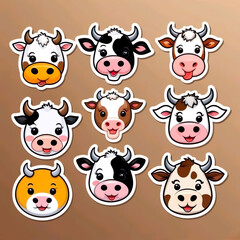 Diseño de pegatinas 3d caras de vaca emoticonos 