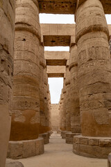 Towering Columns in the Great Hypostyle Hall in the Karnak Temple Complex, Luxor Egypt - 765934822