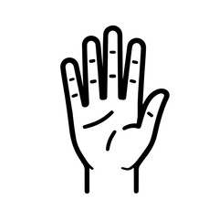 Hand icon. Black silhouette of hand in flat style, isolated on a white background.