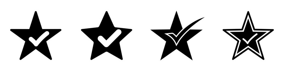 Star icons set. Black star with a checkmark. Best review symbol. - obrazy, fototapety, plakaty