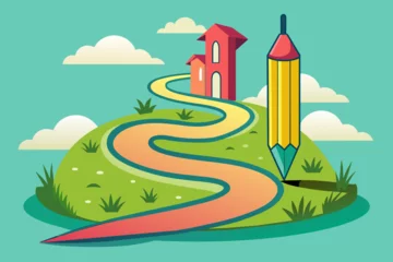 Tuinposter create a mark where you can see a pencil drawing a path vector style © Chayon