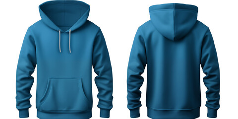 Mockup of two blue hoodies front and back, tailored for branding and fashion design use, HD transparent background PNG Stock Photographic Image - obrazy, fototapety, plakaty