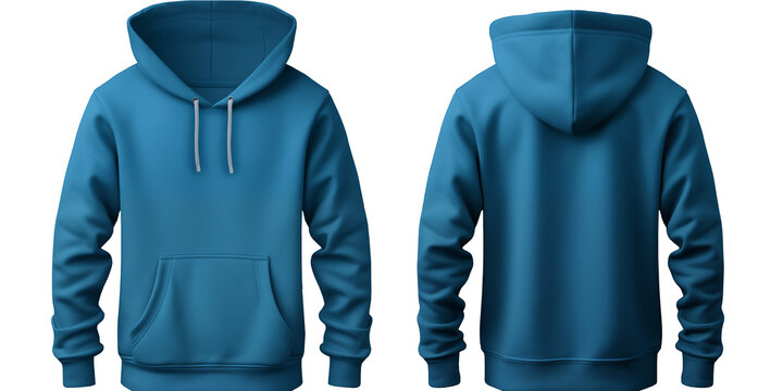 Mockup of two blue hoodies front and back, tailored for branding and fashion design use, HD transparent background PNG Stock Photographic Image