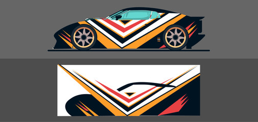 Car wrap design vector. Graphic abstract stripe racing background kit designs for wrap vehicles, race cars, rallies, adventure, and livery. Full vector