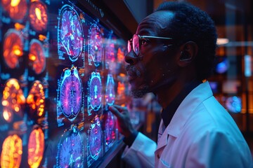 Obraz premium Healthcare provider studying internal organs on futuristic screen