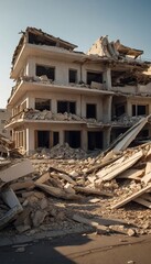 Fototapeta premium Collapsed buildings and debris after an earthquake