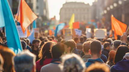 Vibrant Protest Crowd, Urban Setting, Diverse Community Involvement