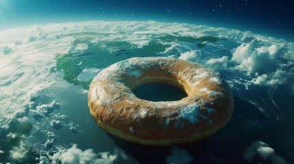 Donut on the background of the planet Earth - obrazy, fototapety, plakaty