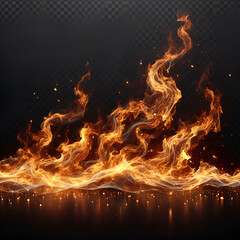 Fire flames on black background, transparent background, ai generated image,
 - obrazy, fototapety, plakaty