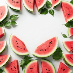 seamless pattern with red watermelon slices on white background
