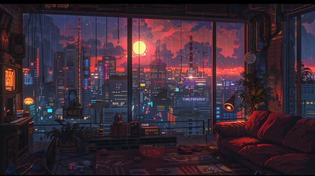 Pixelated Dreams: A Lo-Fi Night in a Futuristic German City