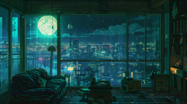 Chillwave Nights: A Vaporwave Vision of a 90s Loft