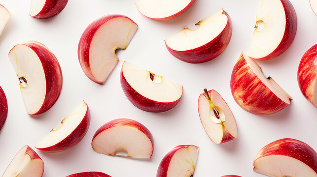 
Fatias de maçã vermelha, fundo branco