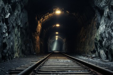 Tunnel of train, railway and lights