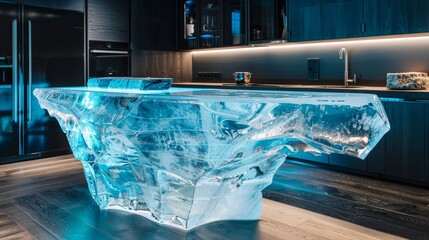 Interior design house with ice island fixture and waterinspired LED lights