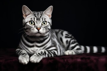 American shorthair cat is sitting and looking