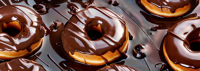 Many sweet tasty donut with chocolate