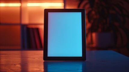 The warm glow of knowledge electronic book on a wooden desk with ambient light