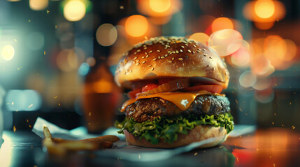A Burger Photo in Natural Light - obrazy, fototapety, plakaty