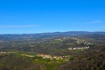 Fototapeta na wymiar Landscape of Istria, Primorska, Slovenia with villages Čentur, Babiči and Marezige
