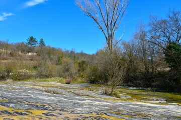 Flysch rock riverbed of Dragonja river in Istria, Primorska, Slovenia