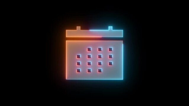 Neon calendar date icon brown cyan color glowing animation black background