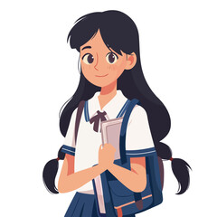 Young anime school student woman flat vector 