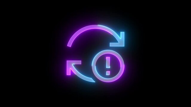 Neon sync error icon cyan purple color glowing animation black background