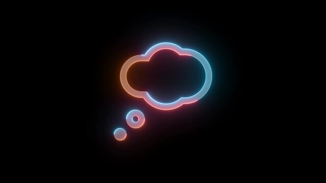 Neon thought bubble icon brown cyan color glowing animation black background