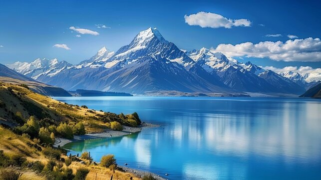 New Zealand boasts stunning natural landscapes with beautiful mountains and lakes.